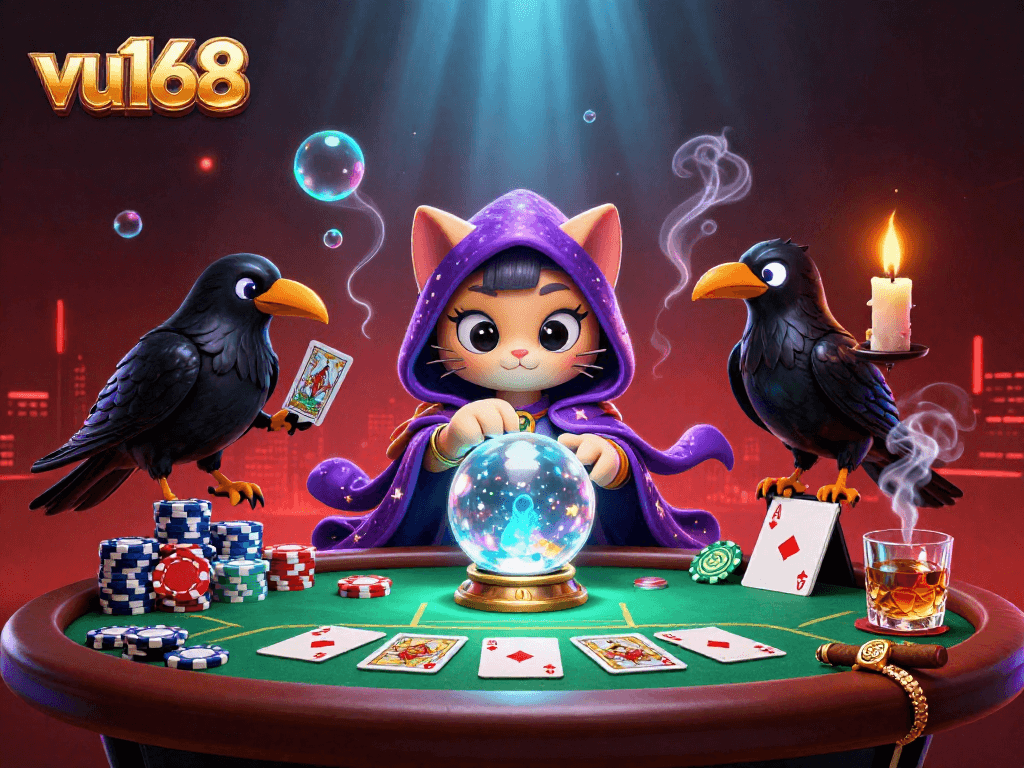 Place bets and win big at vu168 with vibrant casino characters and elements in an engaging scene.