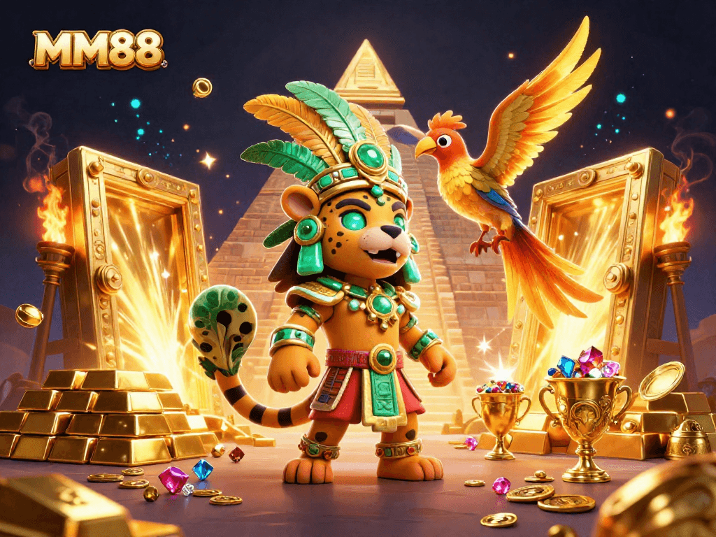 Engage in thrilling gaming action with MM88, featuring vibrant gem-filled treasury and magical elements.