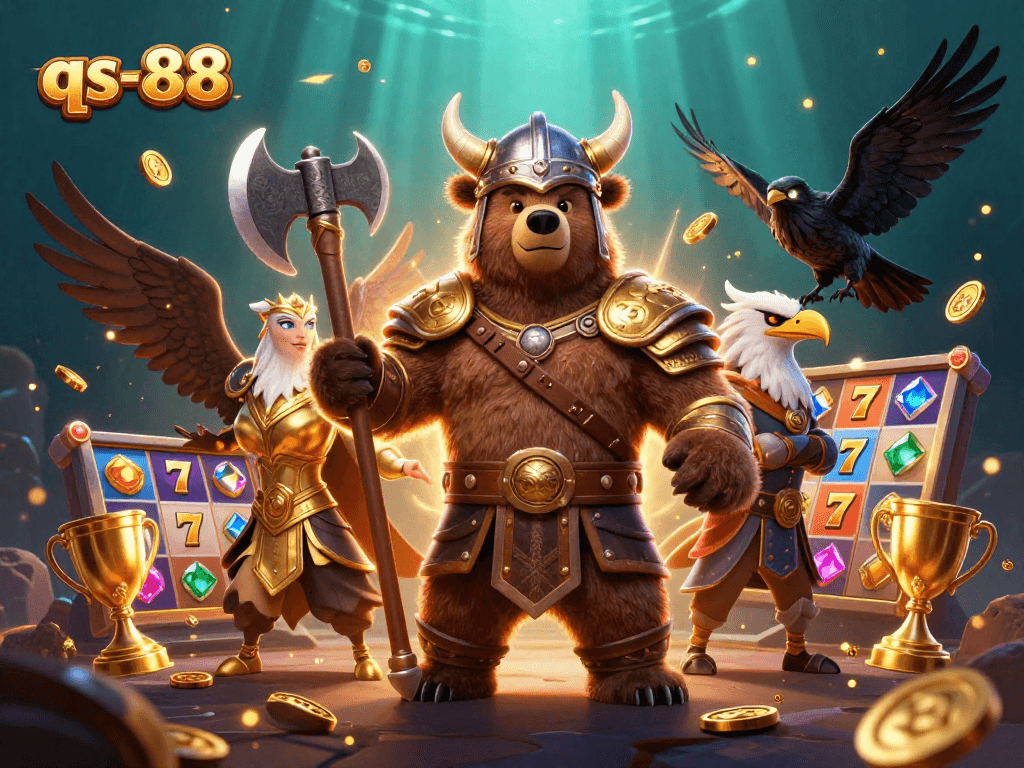 Experience the excitement of qs-88 with this vibrant illustration featuring epic casino elements amidst dynamic action.
