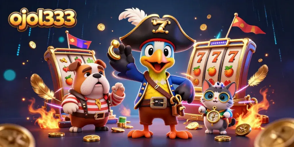 Experience the vibrant gaming world of ojol333 with dynamic 3D characters and exciting casino elements.