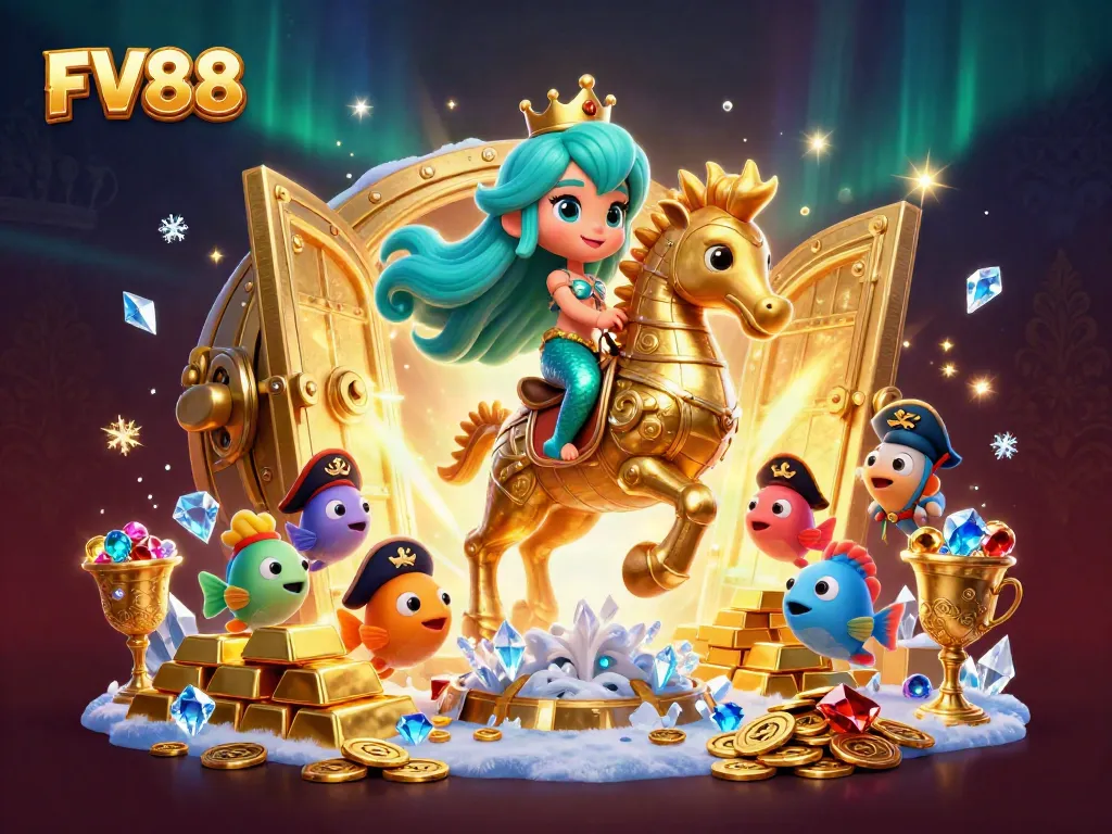 FV88 takes you on a magical adventure with a mermaid and treasure in this vibrant gaming scene.