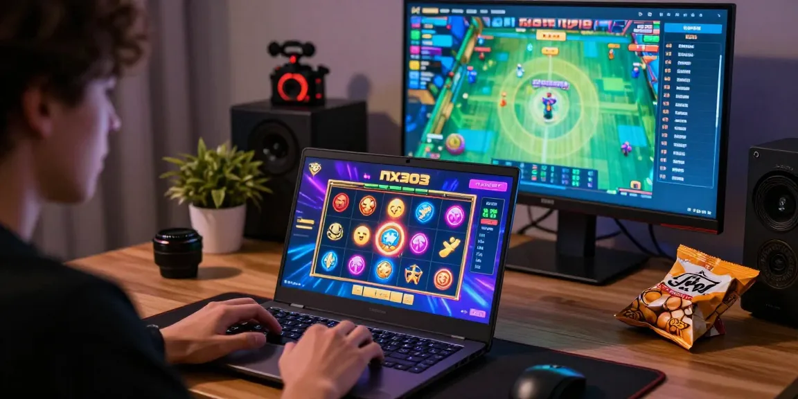 Exciting nx303 slot gaming session in a cozy living room with vibrant visuals.