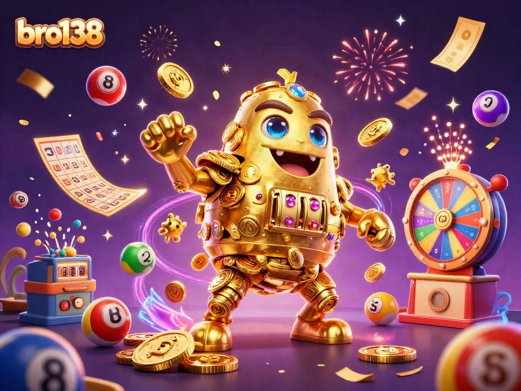 Experience thrills with bro138's vibrant lottery action featuring colorful bouncing balls and golden golem.