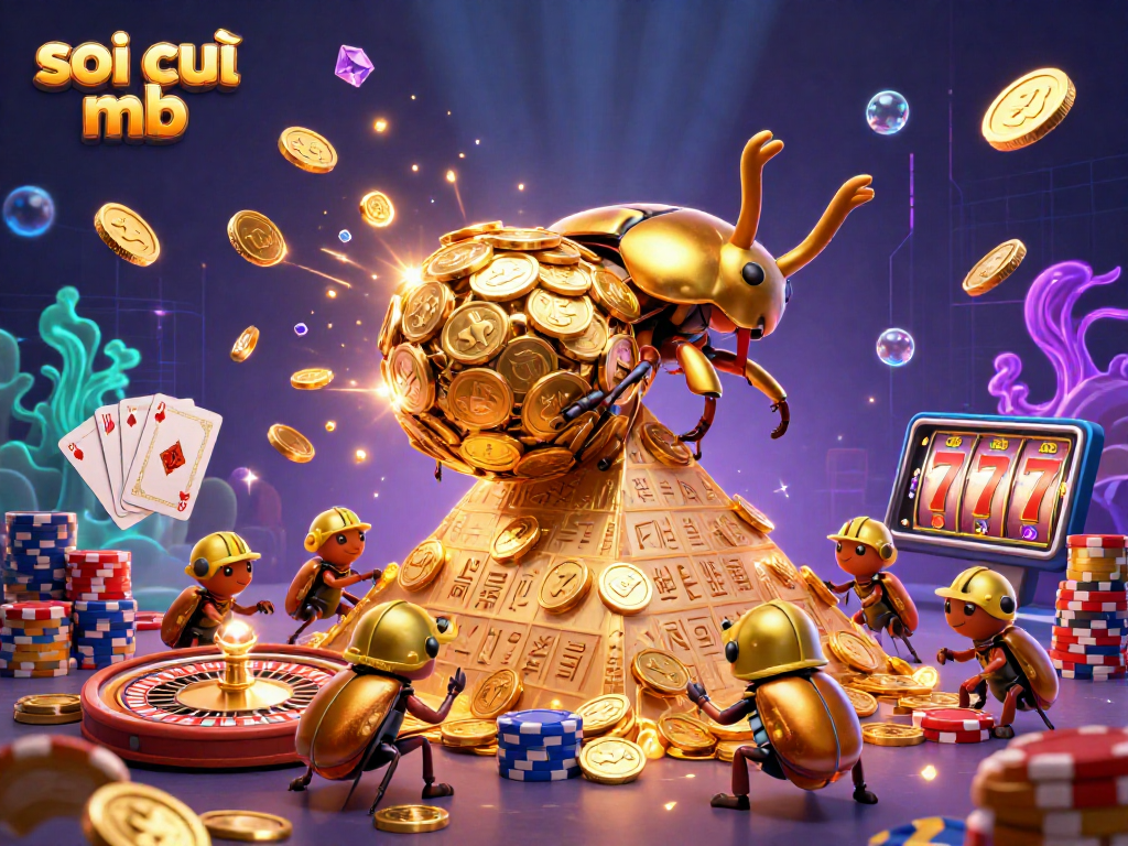 Experience thrilling action with soi cầu mb as golden beetles roll coins, surrounded by cascading treasures.