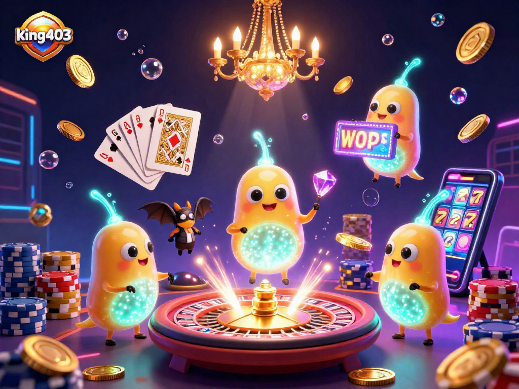 Experience the excitement of king403 casino gaming with glowing characters and dynamic action in this vivid scene.