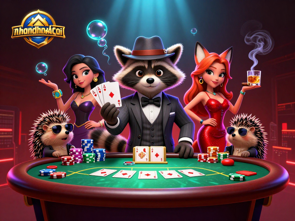 Play poker with nhandinhkeonhacai and see a suave raccoon, a charming fox, and a hedgehog bouncer.