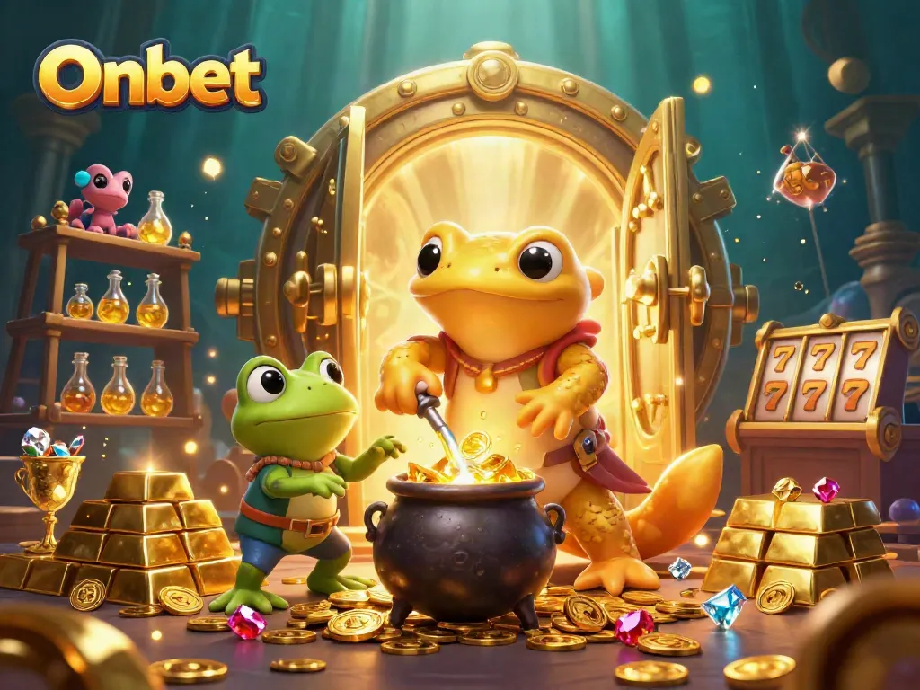 Experience thrilling wins with Onbet’s 3D illustration of a golden casino adventure.