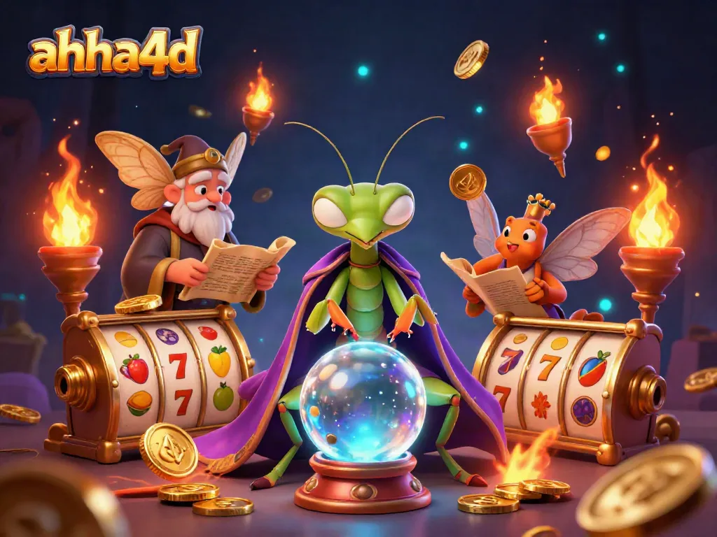 Engage with ahha4d's slot thrills featuring a mystical fortune teller and vibrant game elements.