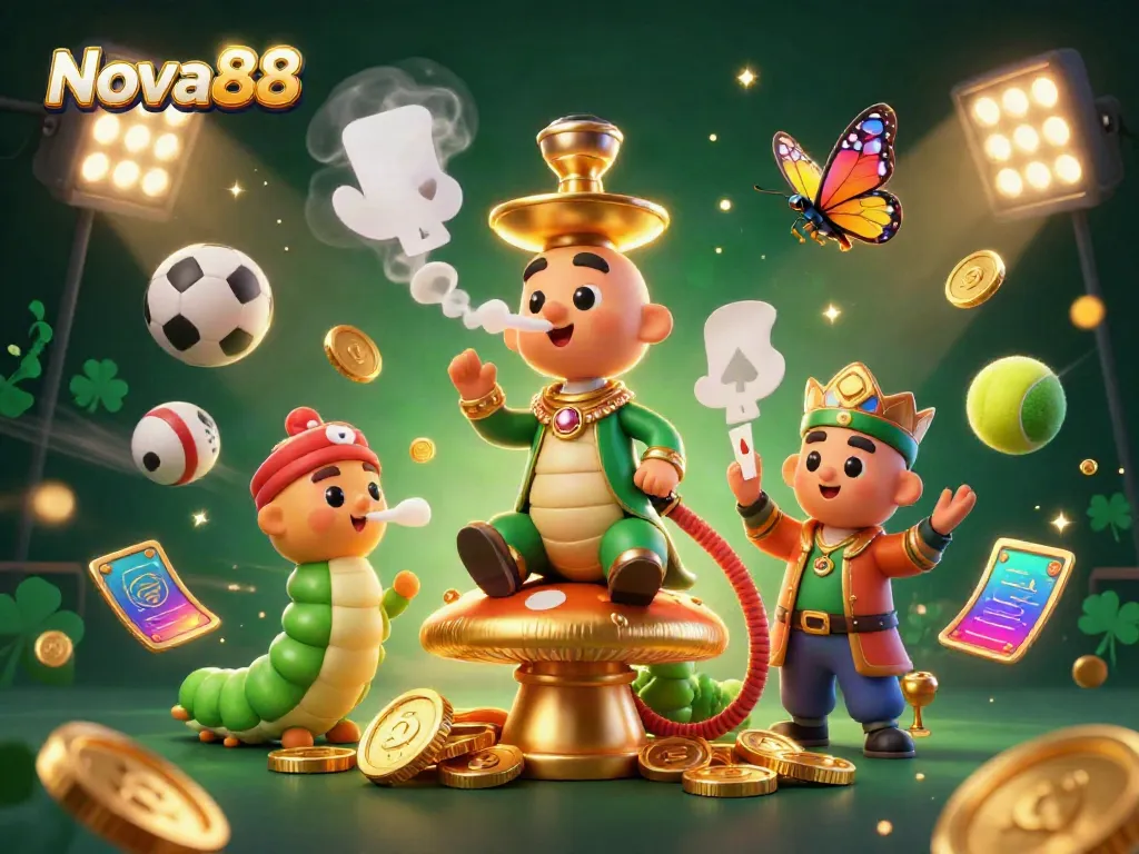 Nova88 menampilkan ilustrasi 3D meriah dengan watak dan elemen perjudian yang memukau.