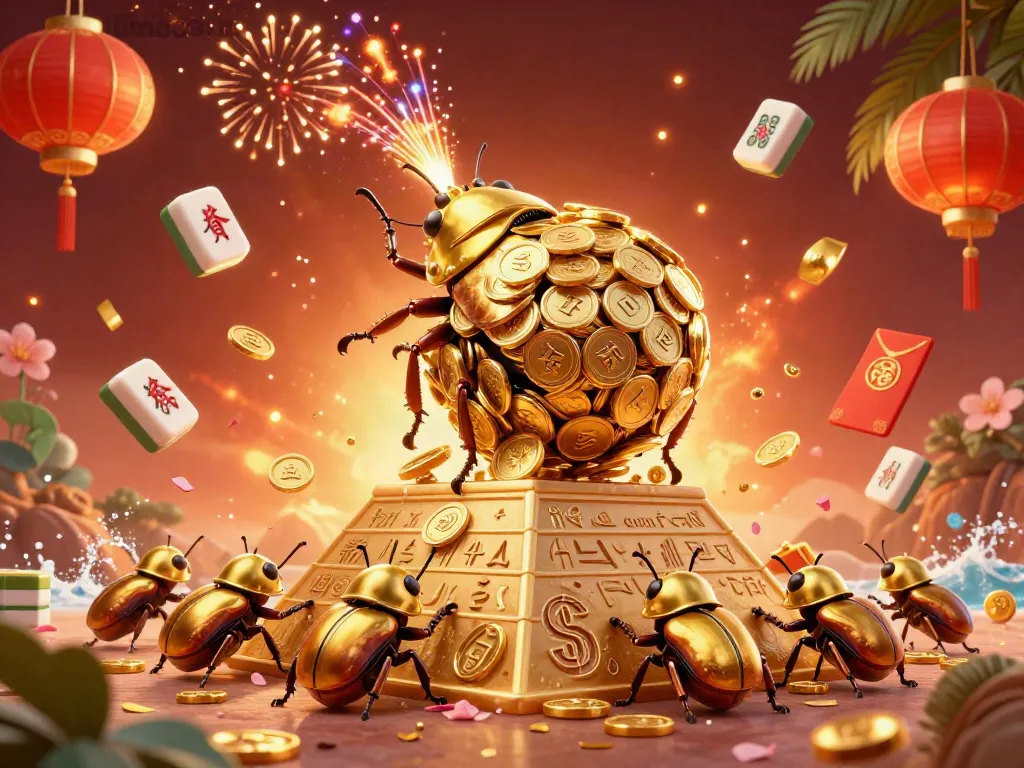 Join the adventure with qqmacan as lucky beetles roll in a casino-themed 3D paradise, revealing gold treasures.