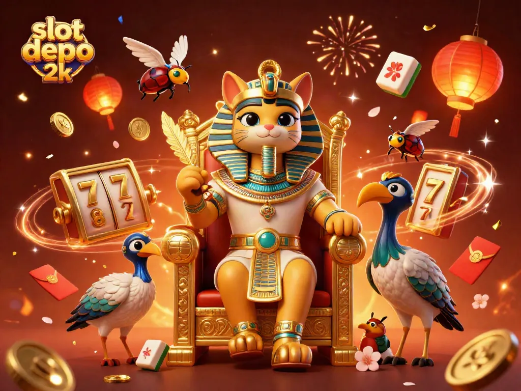 Win big with slot depo 2k in a vivid, dynamic casino-themed 3D illustration.