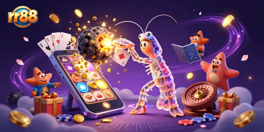 Experience thrilling action with rr88 as a galactic samurai defeats an asteroid amidst golden gems and coins.