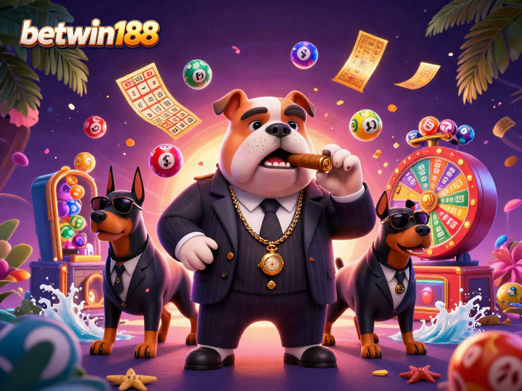 Experience the excitement at betwin188 with a vibrant lottery scene featuring colorful elements and dynamic characters.