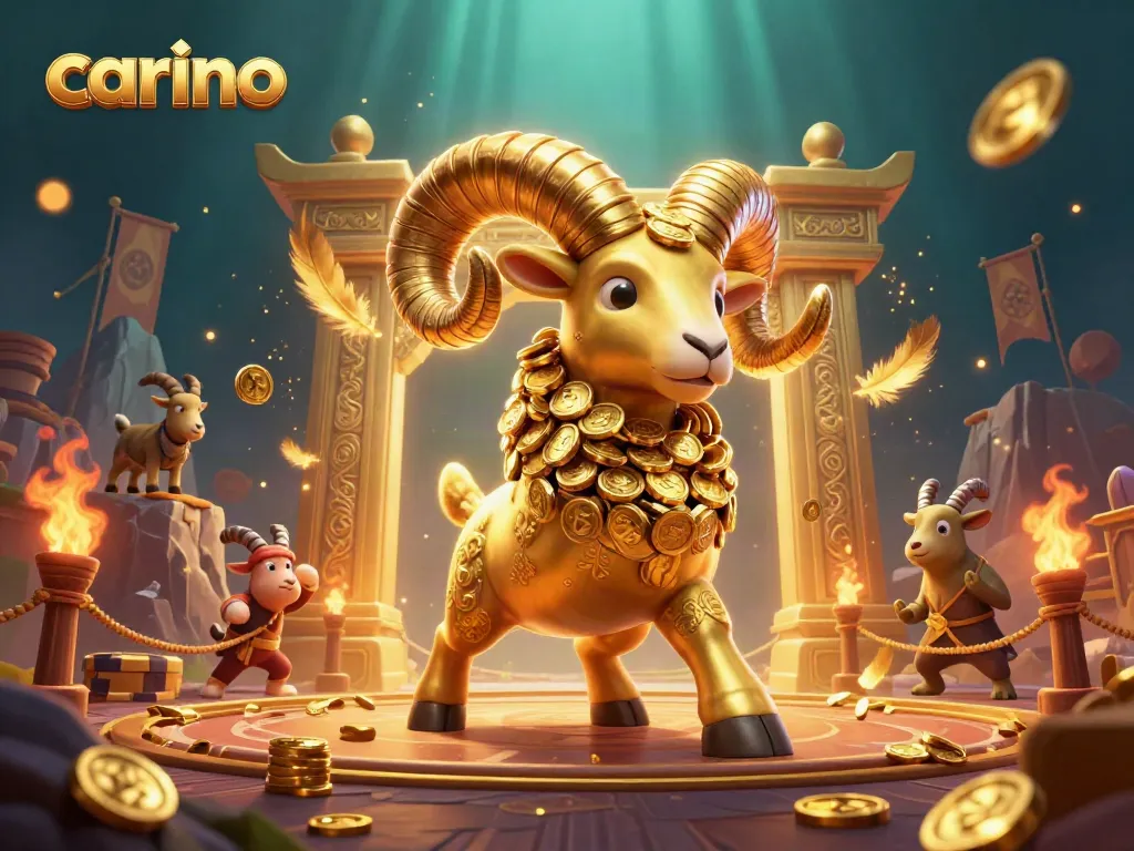 Experience thrilling betting action with Carino's vibrant 3D illustration of a golden ram at a casino-inspired arena.