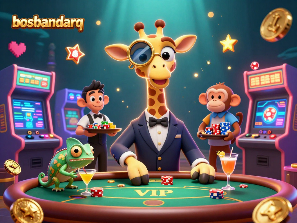 Experience high-stakes gaming action at bosbandarq with vibrant casino-themed illustration.