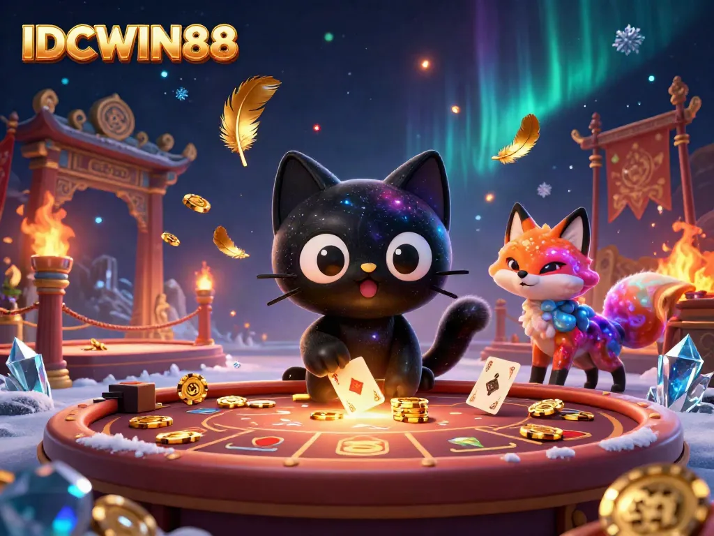 Engage with IDCWIN88 in an immersive cosmic casino scene featuring dynamic characters and vibrant elements.