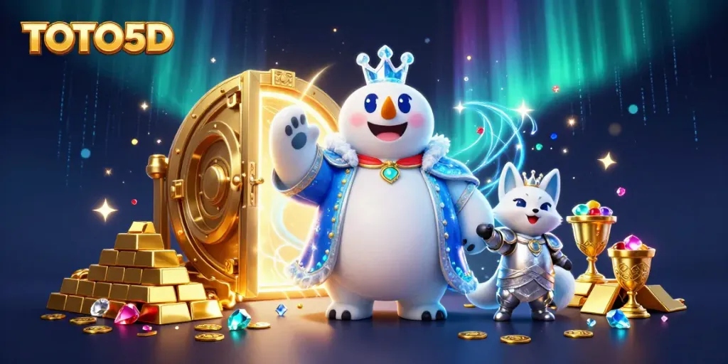 Experience thrilling TOTO5D winnings amid a treasure-packed magical scene with vibrant energy.