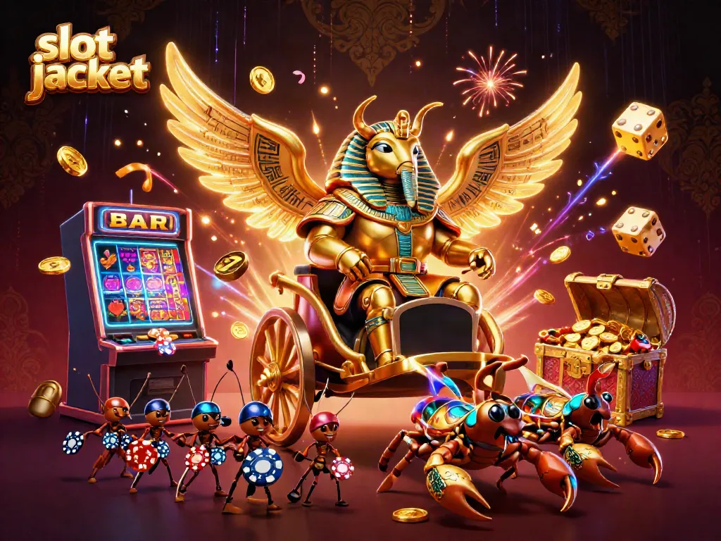 Experience thrilling slot jackpot excitement with vibrant characters and sparkling visuals in a dynamic casino scene.