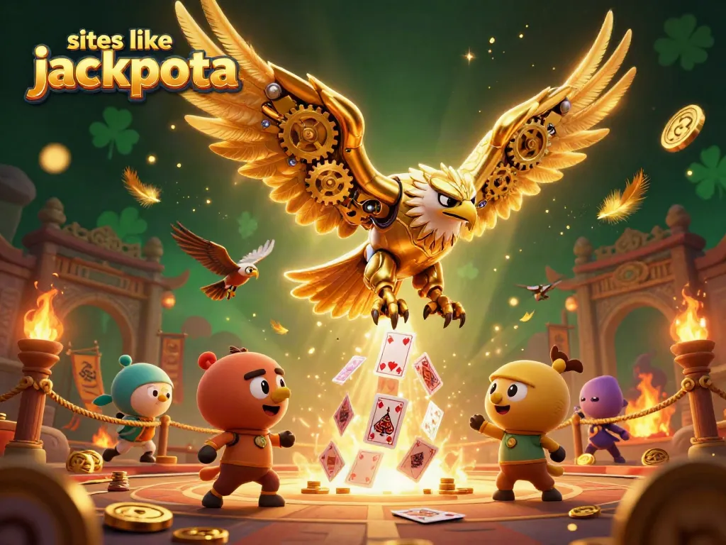 Experience thrilling gameplay with sites like jackpota featuring a cybernetic eagle soaring through a vibrant casino scene.