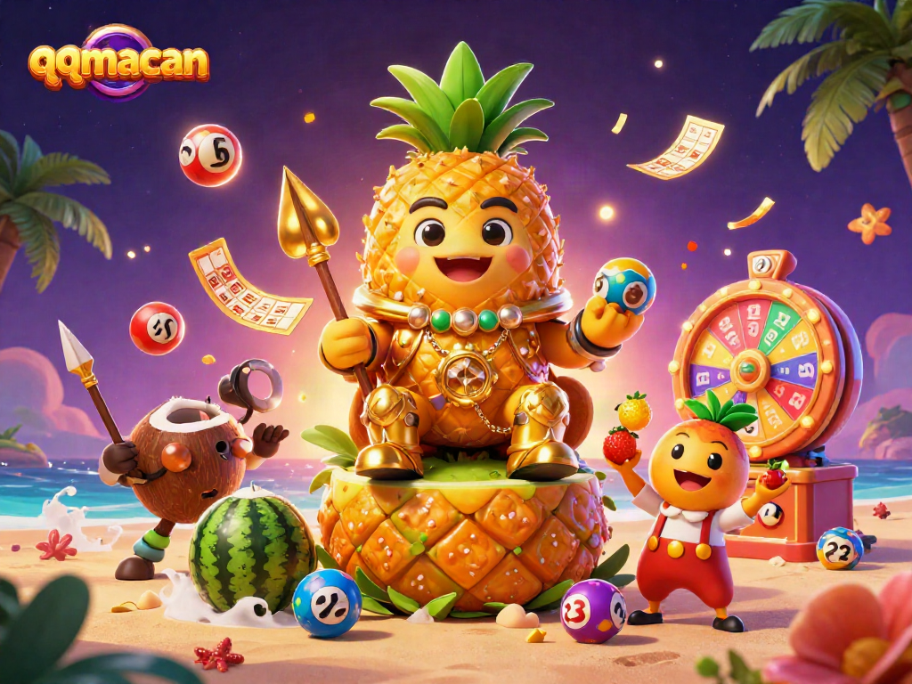 Menangkan jackpot besar di qqmacan dengan raja nanas emas dan elemen permainan kasino.