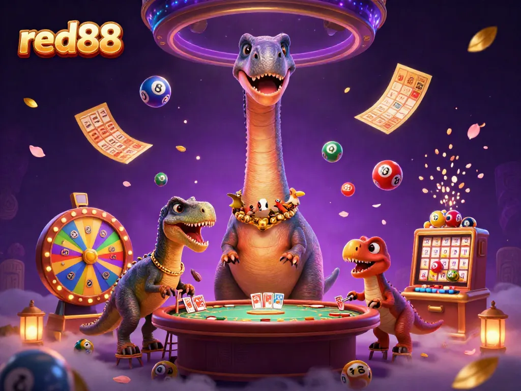 Experience the excitement of red88 casino with dynamic games and vibrant visuals in this lively illustration.