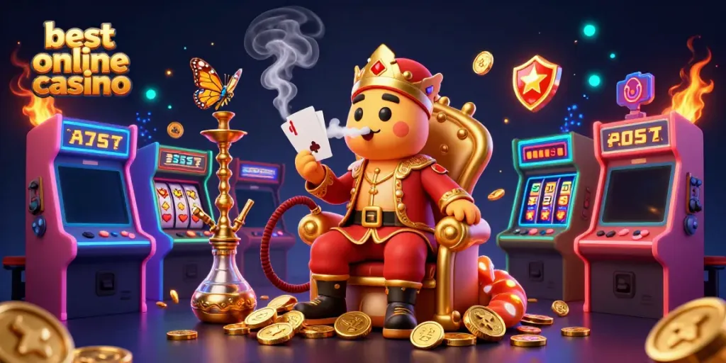 Smoke rings forming poker hands in vibrant scene at the best online casino.