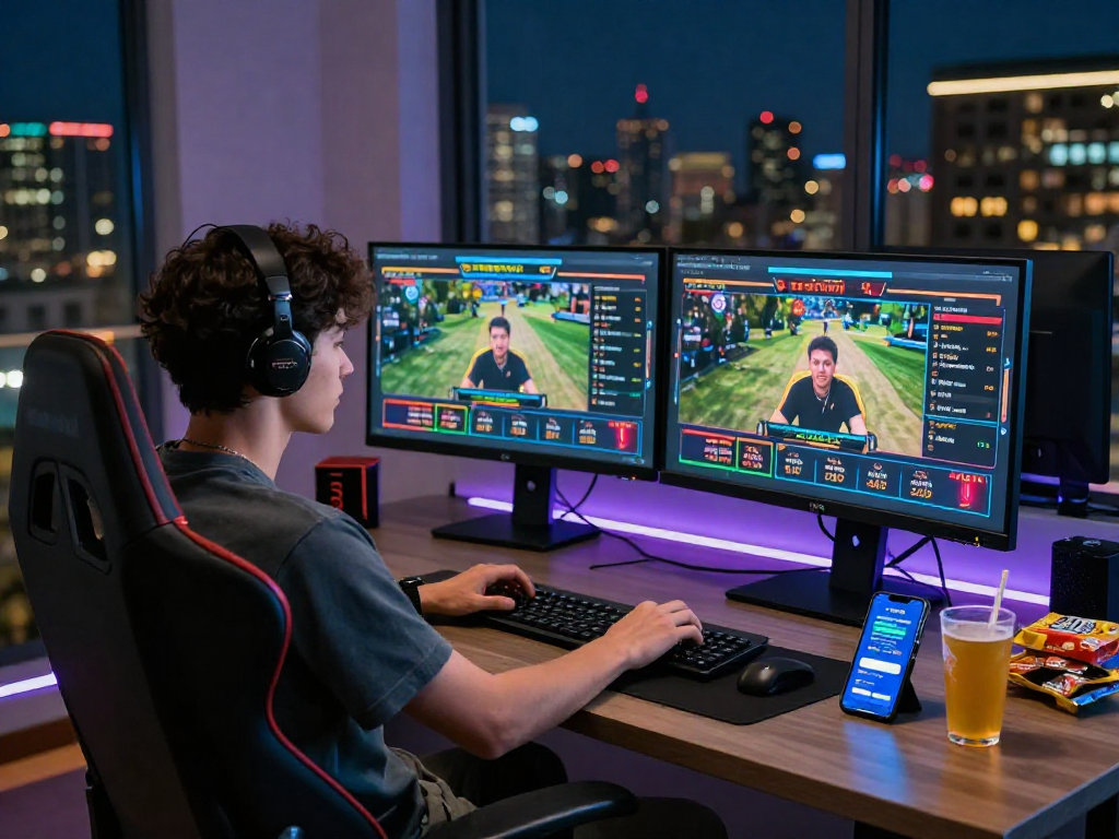 Pengalaman taruhan langsung yang mendebarkan dengan coloksgp di meja modern, gamer menikmati suasana nyaman.
