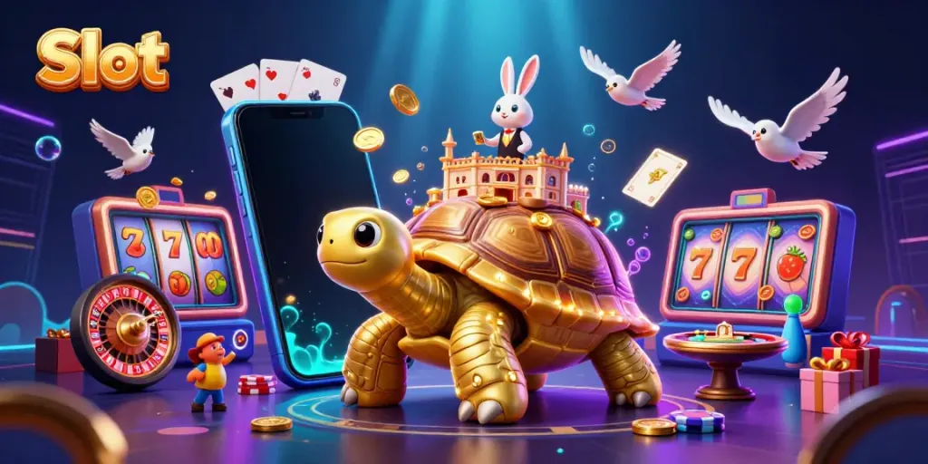 Experience thrilling Slot excitement with animated casino elements in a vibrant 3D scene.