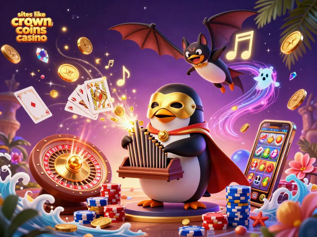 Experience the thrill of games like Crown Coins Casino with cascading coins and vibrant slot action.