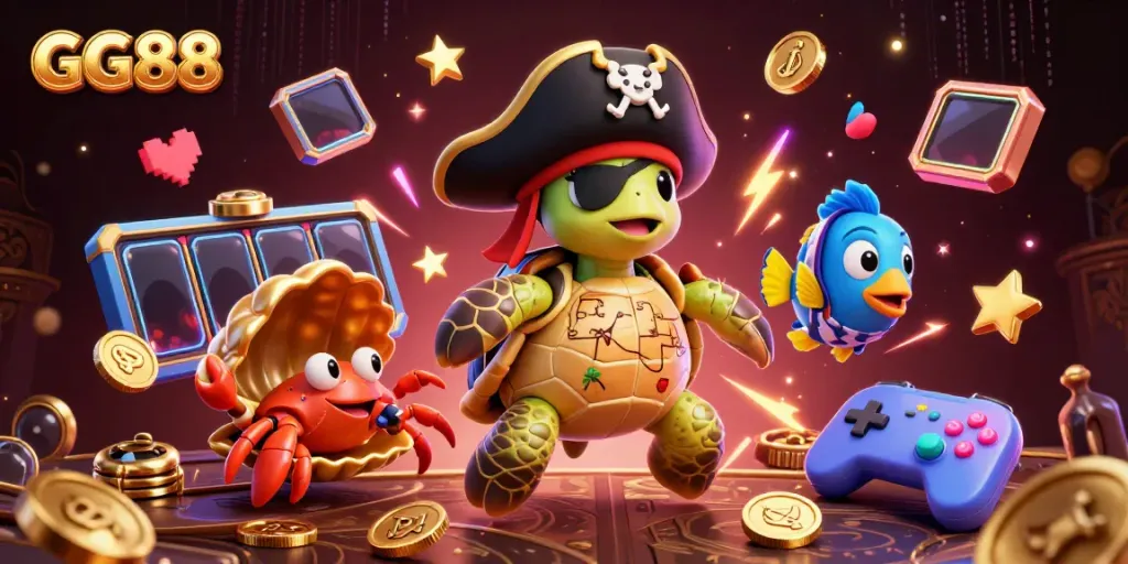 Engage in the adventure of GG88 with pirate characters exploring vibrant casino treasures.