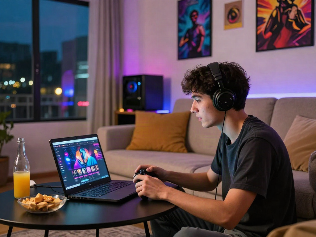 Engaged player enjoying situs toto gaming experience in a cozy setting.