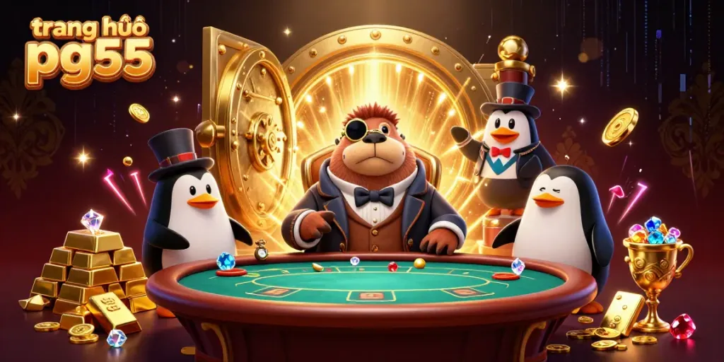 Engage with the vibrant scene at trang chủ pg55, featuring a jolly walrus at an underwater poker table surrounded by riches.
