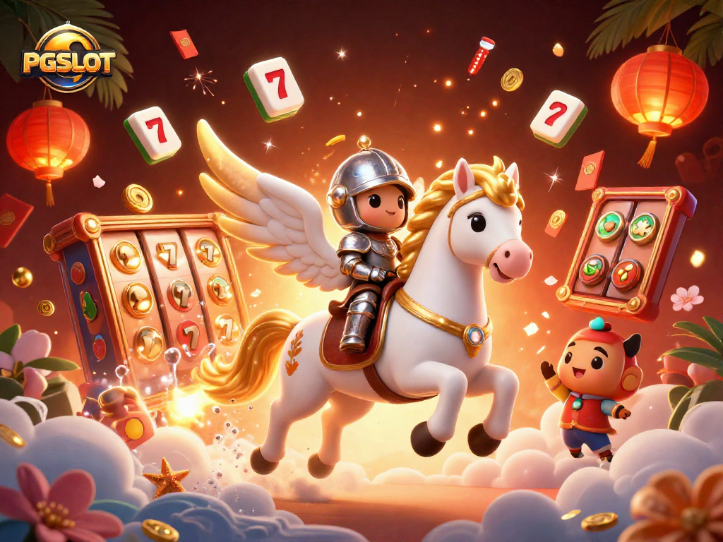 Experience the thrill of PGSLOT with vibrant 3D illustrations of exciting slot games.