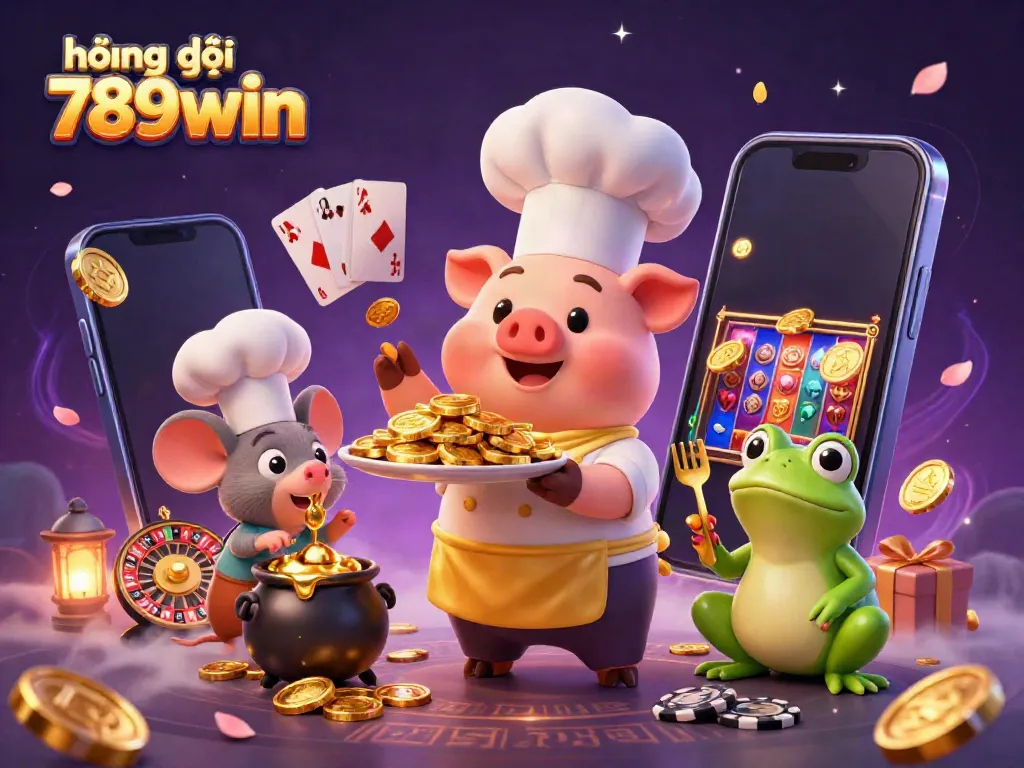Play exciting slot games with hướng dẫn 789win featuring a chef pig, tasting mouse, and critic frog.