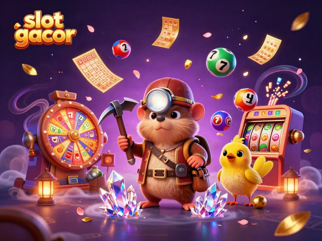 Join the adventure in the vibrant world of slot gacor with our treasure-hunting mole amidst animated casino elements.