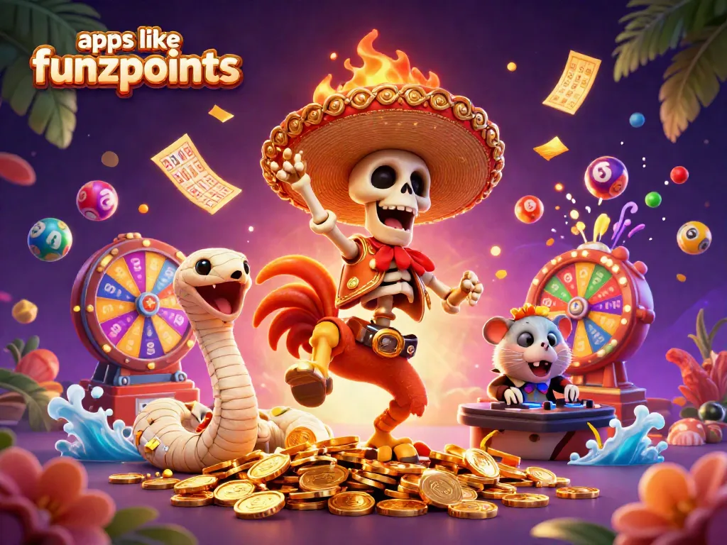 Engage with apps like funzpoints featuring vibrant gaming elements, colorful balls, and gold coins
