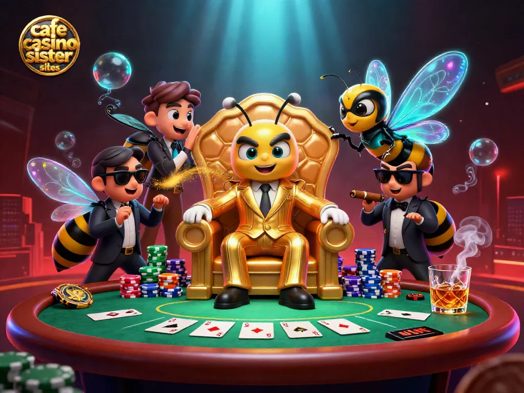 Engage with the vibrant world of cafe casino sister sites, featuring animated poker elements and a lively casino atmosphere.