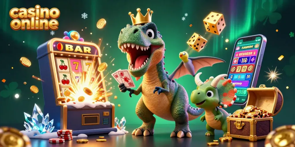 Ikuti keseruan permainan kasino online dengan T-Rex, pterodactyl, dan triceratops di latar belakang jackpot.