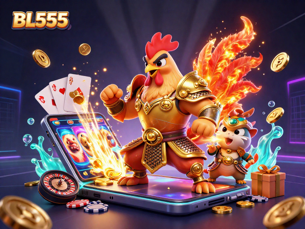 Catch big wins with BL555 in this dynamic casino adventure featuring samurai rooster and dragon.