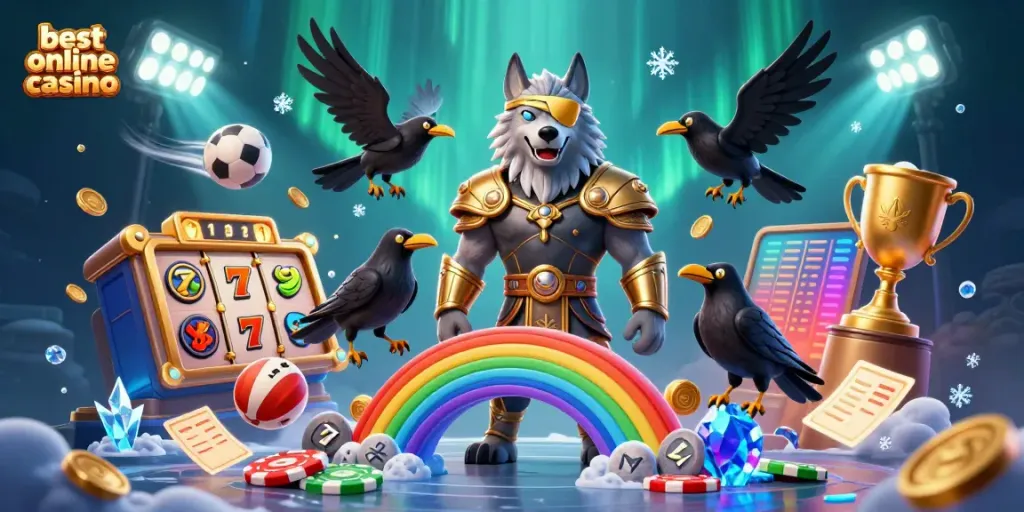 Experience excitement at the best online casino with a dynamic scene of mythical characters and game elements.