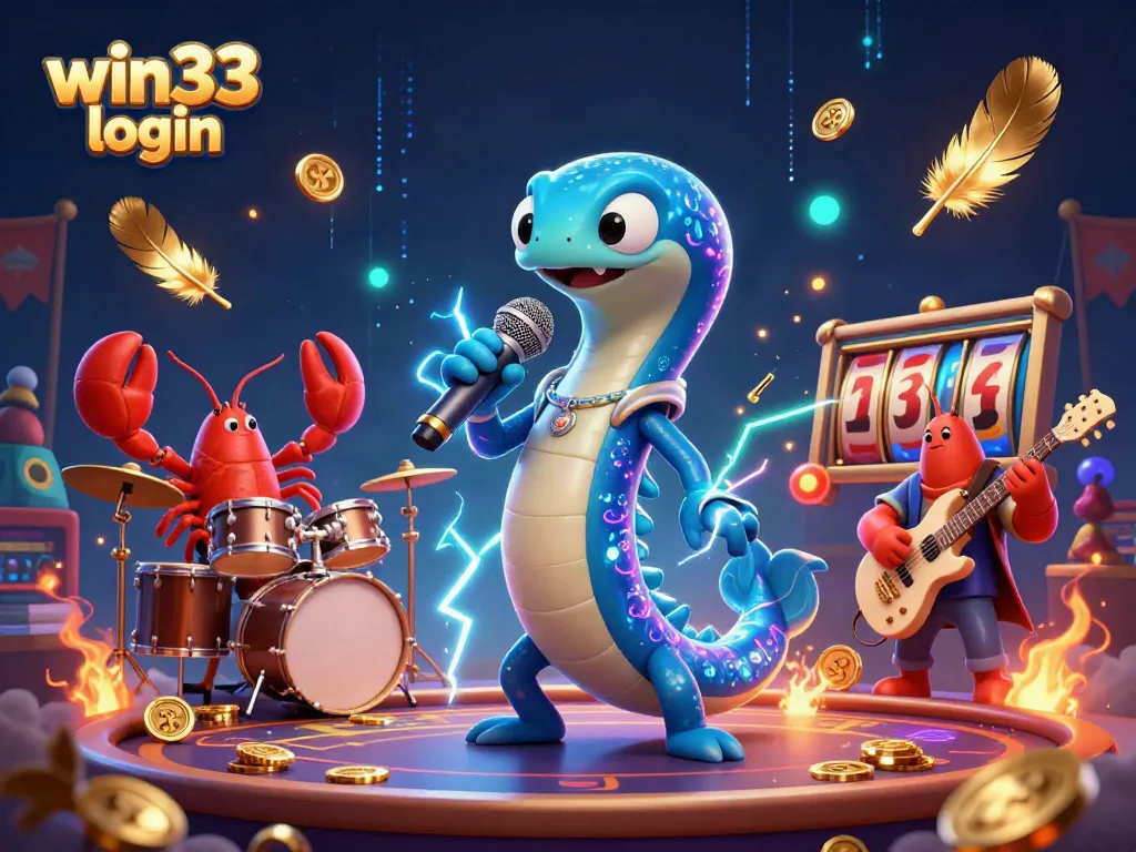 Experience excitement with win33 login at a vibrant underwater casino stage featuring a DJ eel and dynamic band.