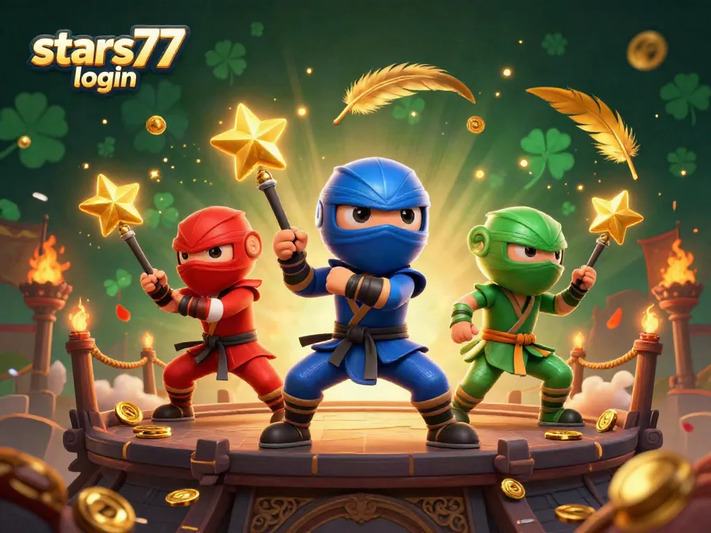 Memenangkan permainan dengan stars77 login, tim ninja chameleon melakukan aksi akrobatik di aula kasino.