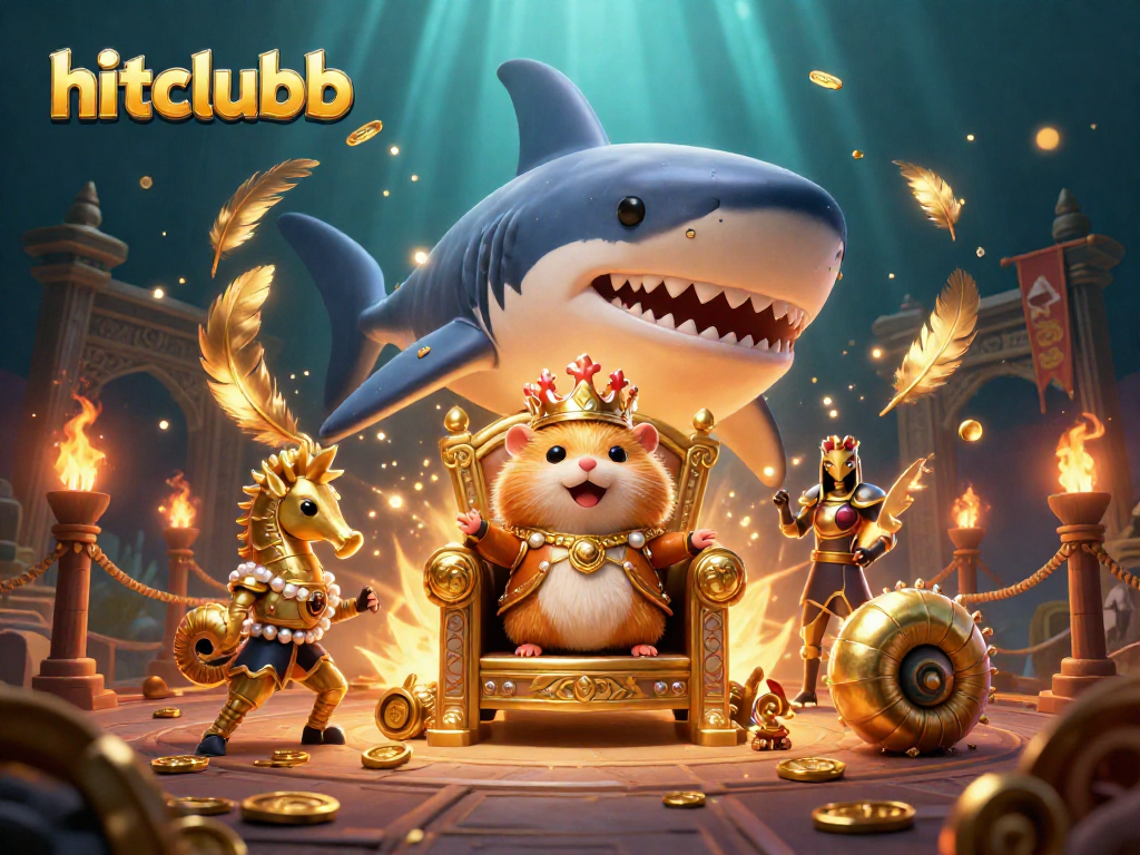 Immerse in hitclubb's vibrant casino realm with a golden hamster king and dynamic game elements.