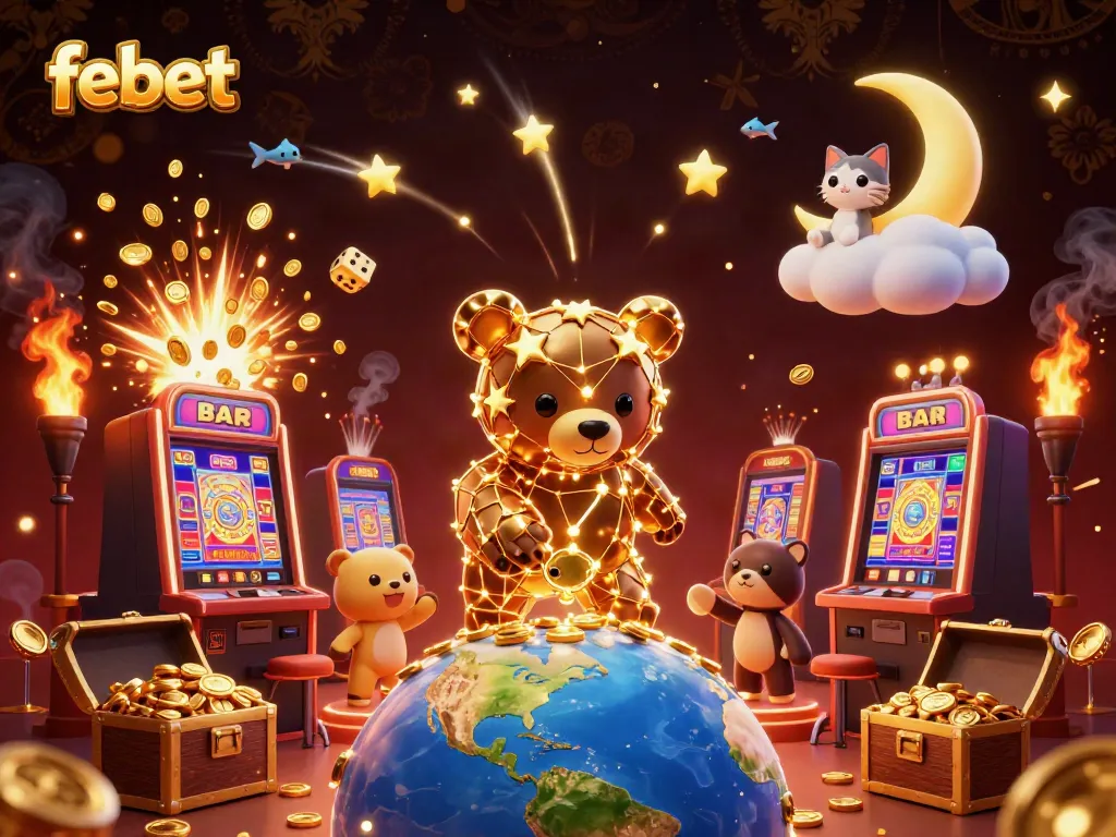 Experience the thrill at febet with a vibrant 3D casino scene showcasing epic jackpot moments.