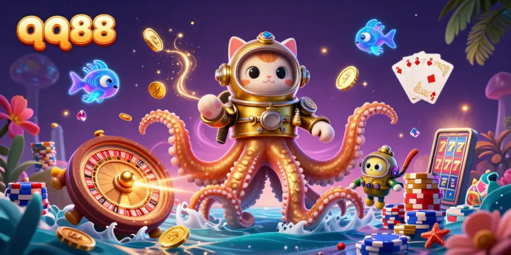 Experience thrilling games with qq88, featuring iconic casino elements in an ocean adventure.