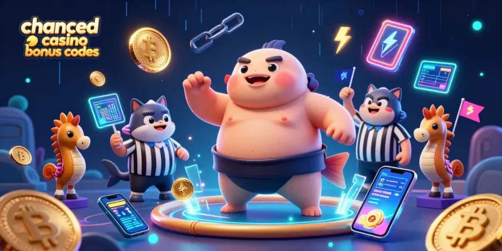 Claim free coins with chanced casino bonus codes in a vibrant 3D casino illustration.
