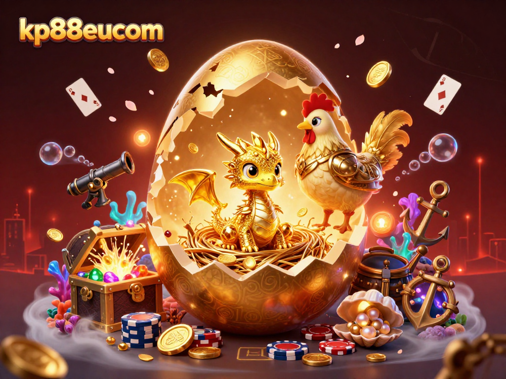 Engage with kp88eucom as a golden dragon reveals casino treasures amidst vibrant gaming elements.