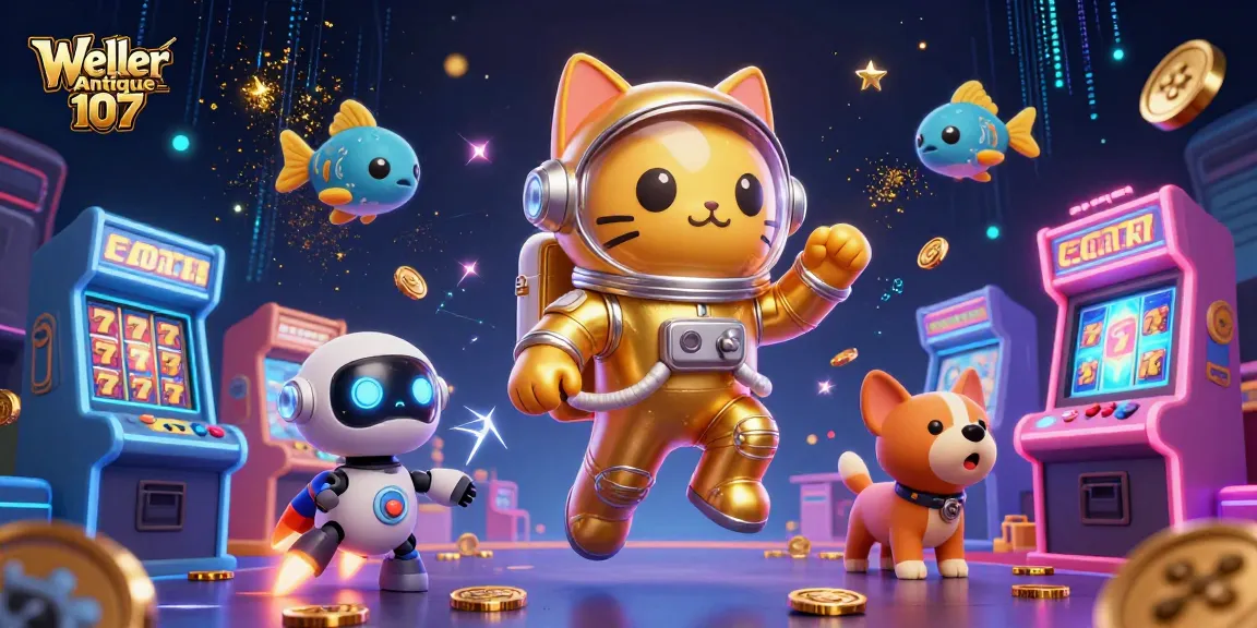 Play with Weller Antique 107 in a vibrant casino scene featuring a unique cat and dog duo.