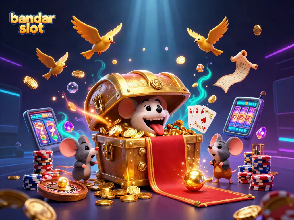 Menyajikan bandar slot dengan kekayaan berlimpah, menampilkan koin emas dan permainan slot yang mempesona