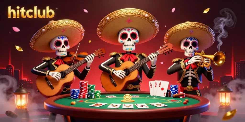 Experience hitclub with vibrant mariachi characters amidst an exciting poker scene.